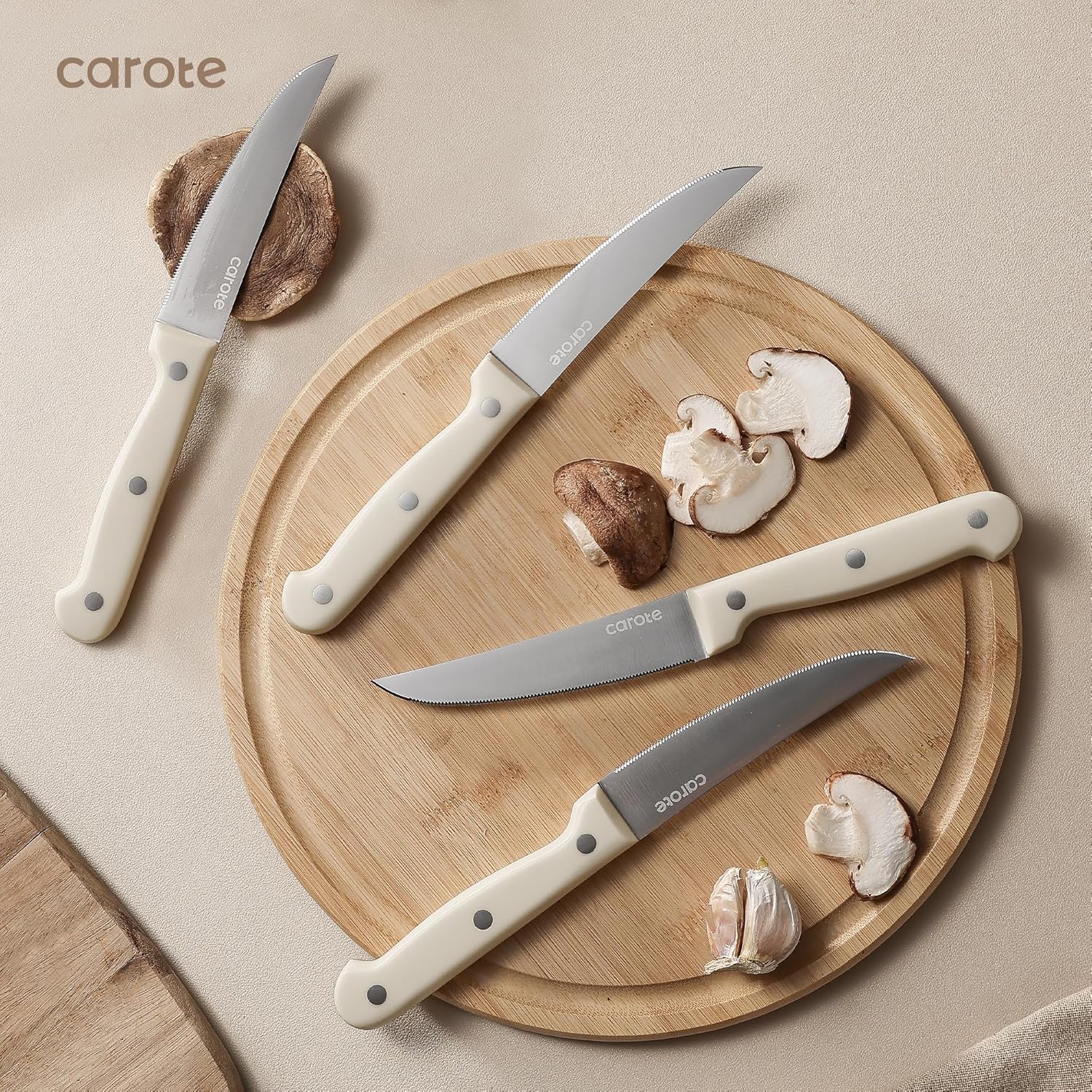 CAROTE 14 Pieces Knife Set with Block, Forged, High Carbon Stainless Steel Sharp Blade Block Knife Set, Dishwasher Safe Cutlery, Cream-6