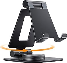 Nulaxy 360 Rotating Cell Phone Stand, Fully Adjustable Foldable Desktop Phone Holder Cradle Dock, Thick Case Friendly, Compatible with All Phones, Nintendo Switch, Black