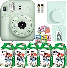 Fujifilm Instax Mini 12 Instant Camera with Fujifilm Instant Mini Film (50 Sheets) with Accessories Including Compatible Case with Strap, Photo Album, Stickers, Frames Bundle (Mint Green)