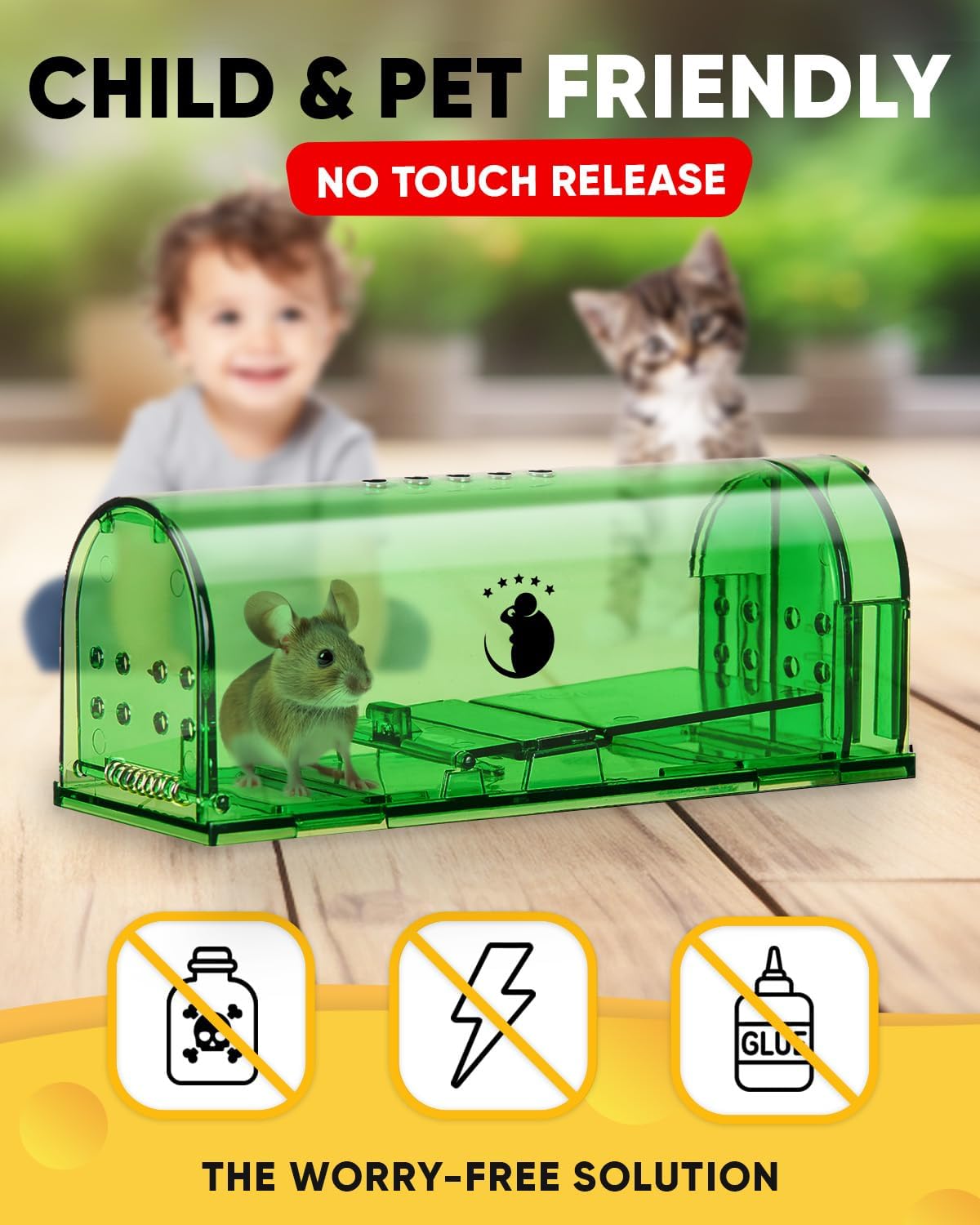 Motel Mouse Humane No Kill Live Catch and Release Mouse Traps, Reusable with Cleaning Brush - 4 Pack-1