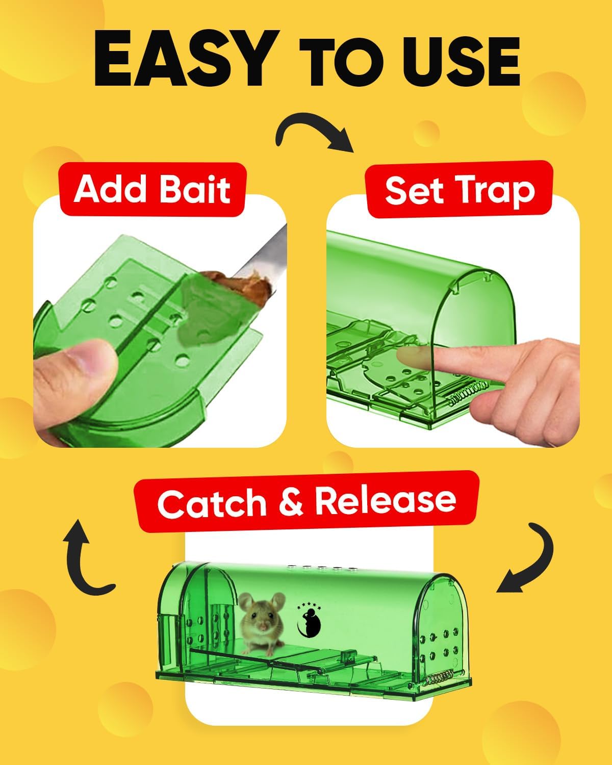 Motel Mouse Humane No Kill Live Catch and Release Mouse Traps, Reusable with Cleaning Brush - 4 Pack-3