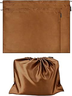 2 Pack Dust Bags for Handbags Silk Dust Cover Bag for Handbags Purses Shoes, Dustproof Drawstring Bag Travel Storage Pouch (Brown)