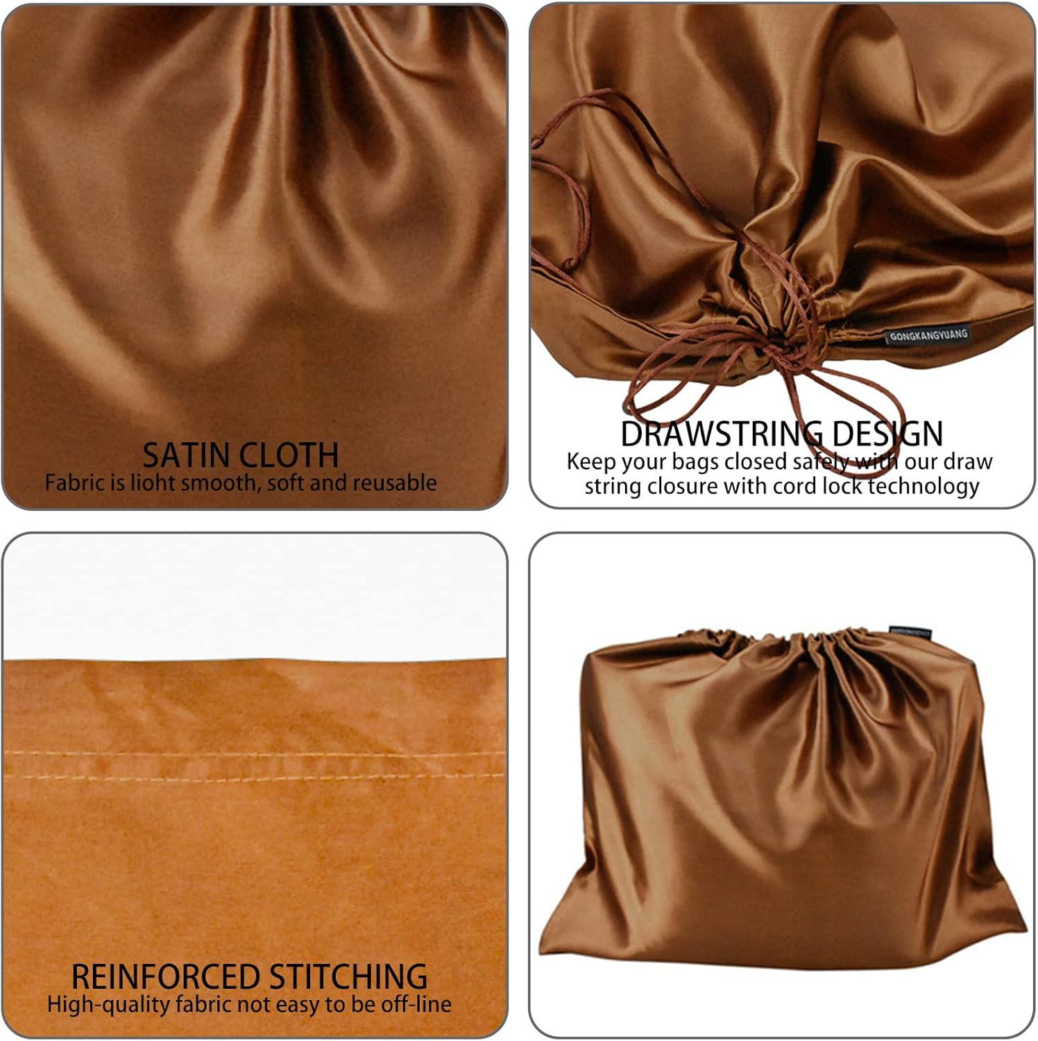 2 Pack Dust Bags for Handbags Silk Dust Cover Bag for Handbags Purses Shoes, Dustproof Drawstring Bag Travel Storage Pouch (Brown)-4