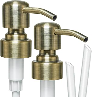 JASAI 2Pack Antique Brass Soap Pump Replacement for Soap Dispenser, Rustproof 304 Stainless Steel Soap Dispenser Pump Replacement for Regular Mouth(Brushed Brass).