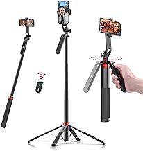 ULANZI MA09 Extendable Phone Tripod, 71" Selfie Stick Phone Vlog Tripod Stand Quadrapod with All in 1 Phone Clip, Travel Tripod Phone Holder with Rechargeable Remote for iPhone Sony Canon GoPro