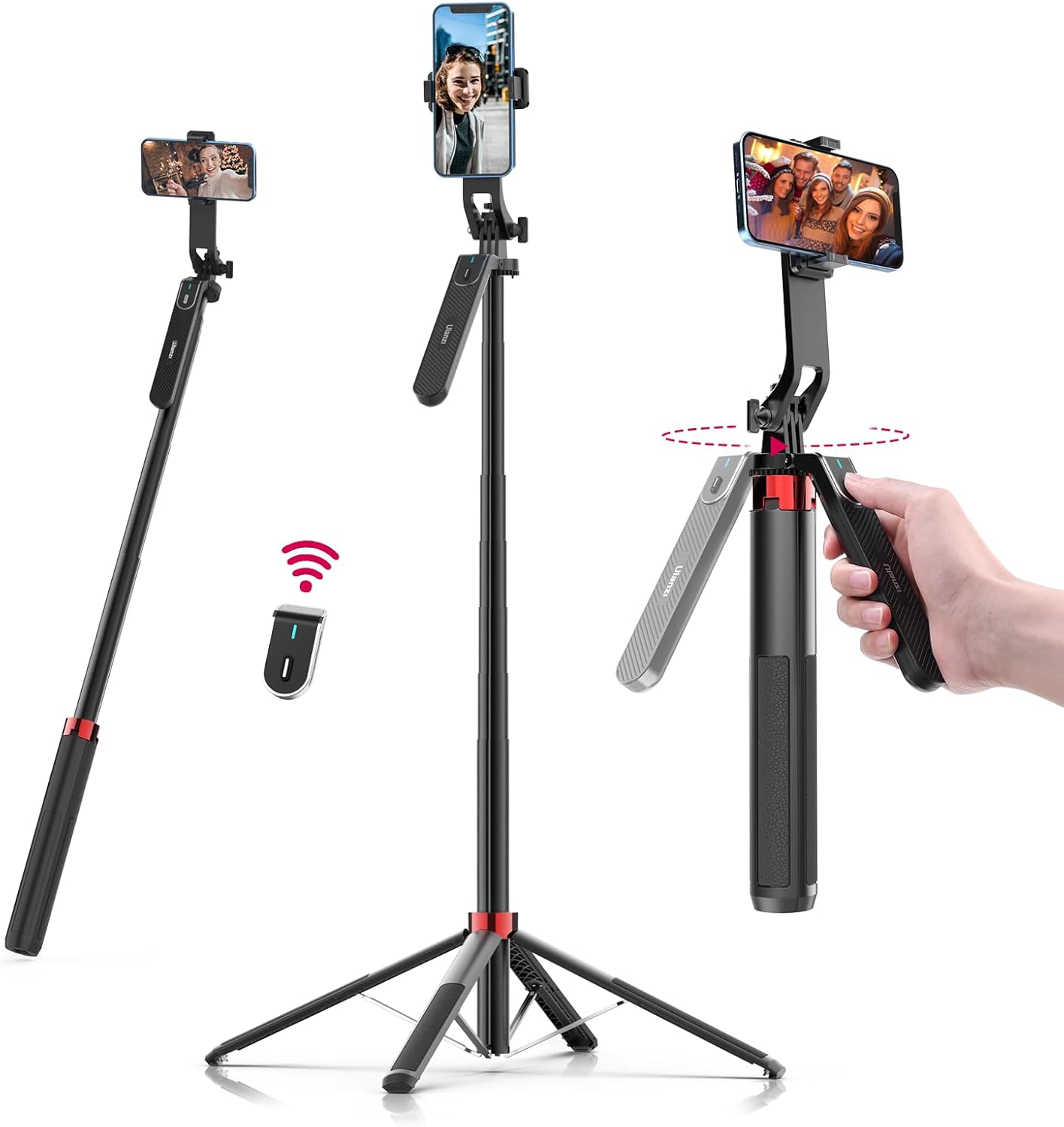 ULANZI MA09 Extendable Phone Tripod, 71" Selfie Stick Phone Vlog Tripod Stand Quadrapod with All in 1 Phone Clip, Travel Tripod Phone Holder with Rechargeable Remote for iPhone Sony Canon GoPro-0