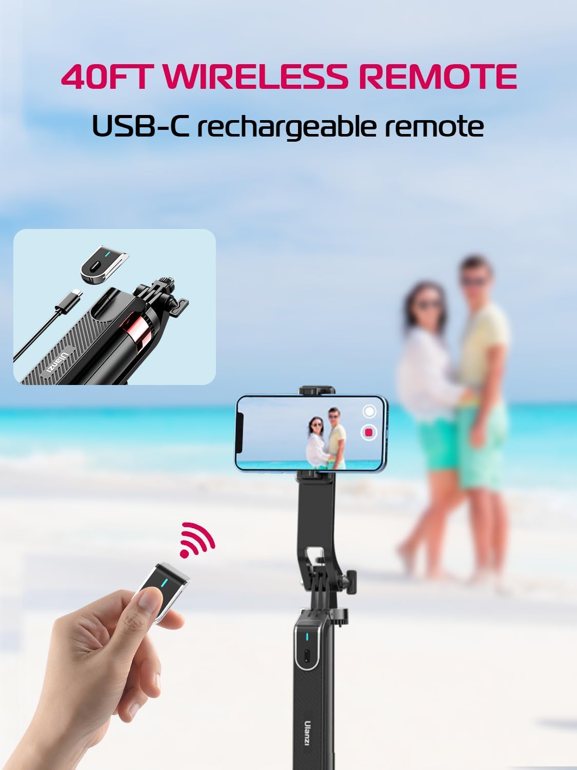 ULANZI MA09 Extendable Phone Tripod, 71" Selfie Stick Phone Vlog Tripod Stand Quadrapod with All in 1 Phone Clip, Travel Tripod Phone Holder with Rechargeable Remote for iPhone Sony Canon GoPro-3