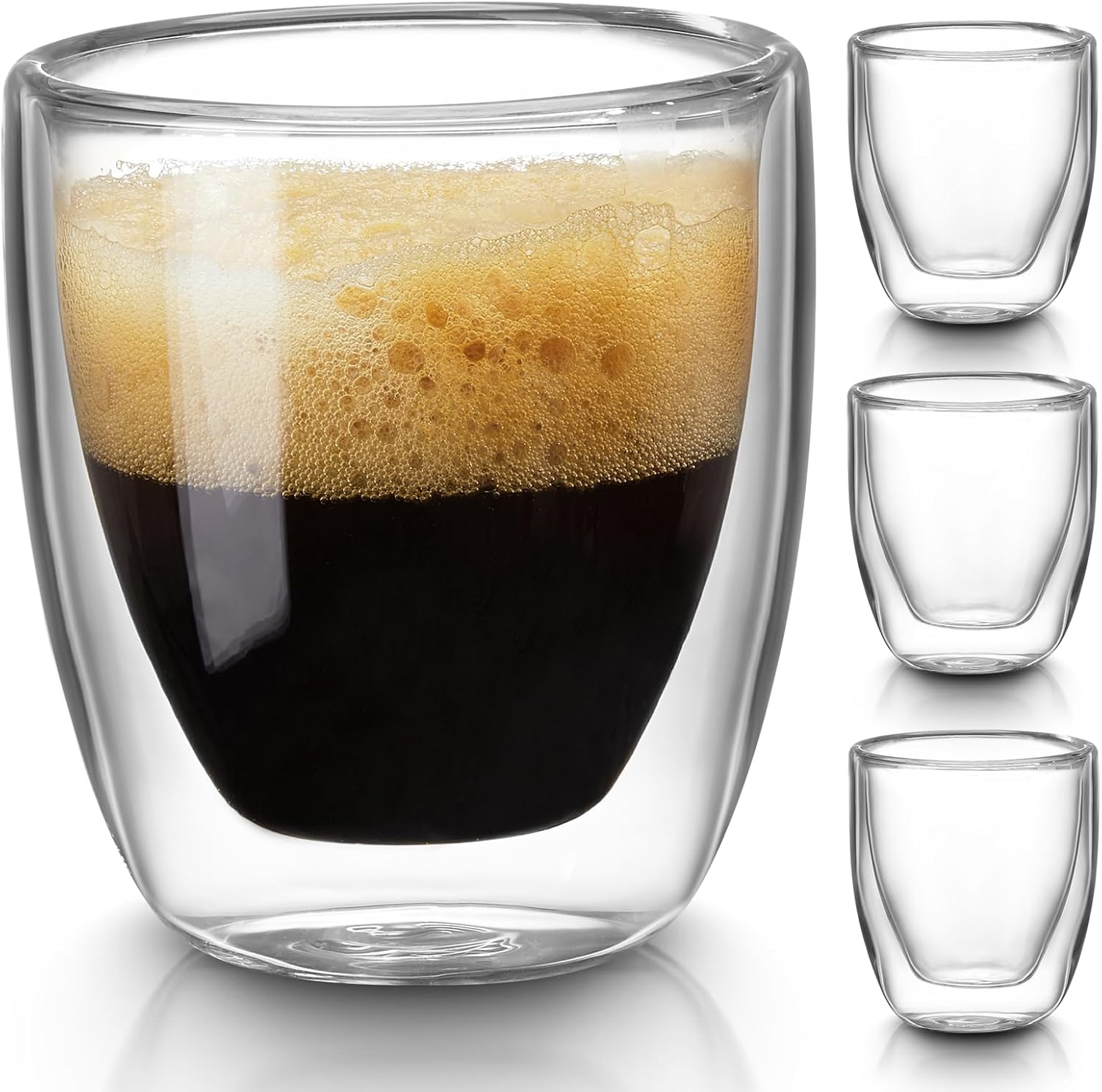 Double Walled Espresso Cups Set of 4 (50% Thicker), 3 Ounce Clear Expresso Coffee Mugs, Espresso Shot Glasses, Double Wall Insulated Espresso Cups Suit for Espresso Machine, Microwave Safe-0