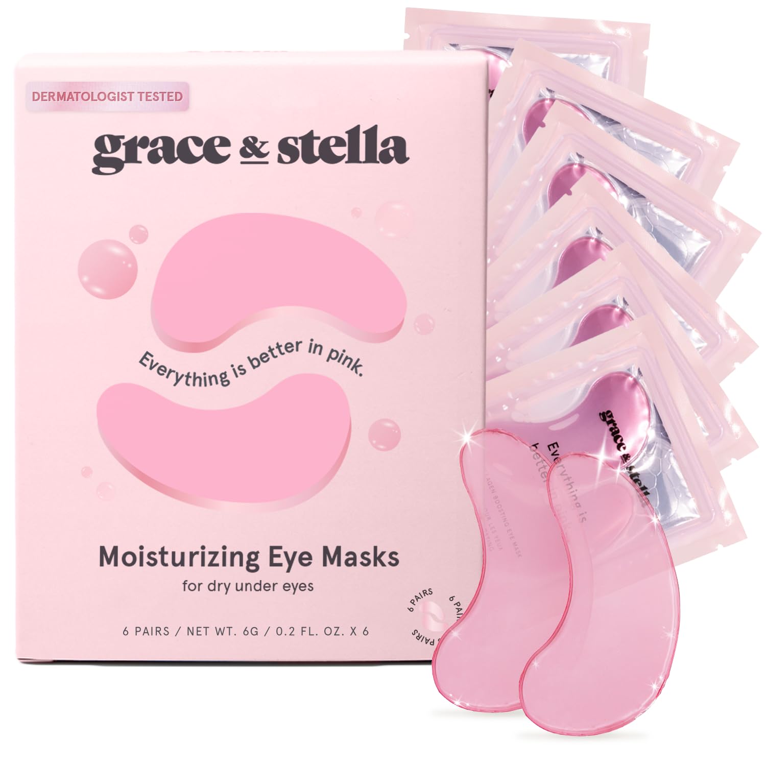 grace & stella Award Winning Under Eye Mask (Pink, 6 Pairs) Reduce Dark Circles, Puffy Eyes, Undereye Bags, Wrinkles - Gel Under Eye Patches - Gifts for Mom - Vegan Cruelty-Free Self Care-0