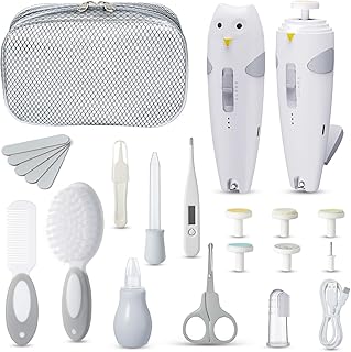 Lictin Baby Healthcare and Grooming Kit, 26 in 1 Rechargeable Nail Trimmer Electric Set,Safe File with Auto Light, Newborn Nursery Health Care Portable Safety Set for Infant Toddlers Boys Girls, Grey