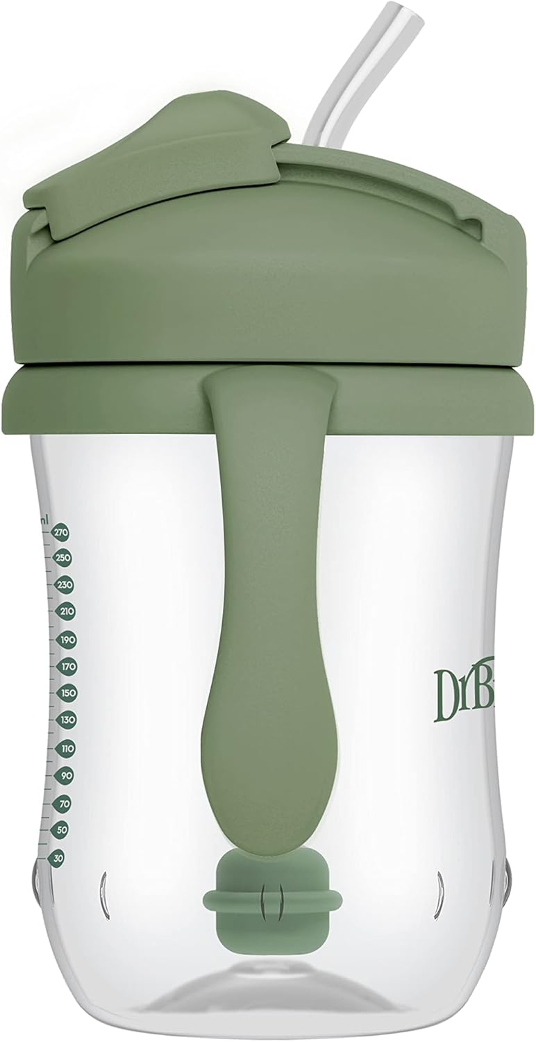 Dr. Brown's Milestones, Baby's First Straw Cup Sippy Cup with Straw, 6m+, 9oz/270ml, 2 Pack, Coral & Olive Green, BPA Free-12