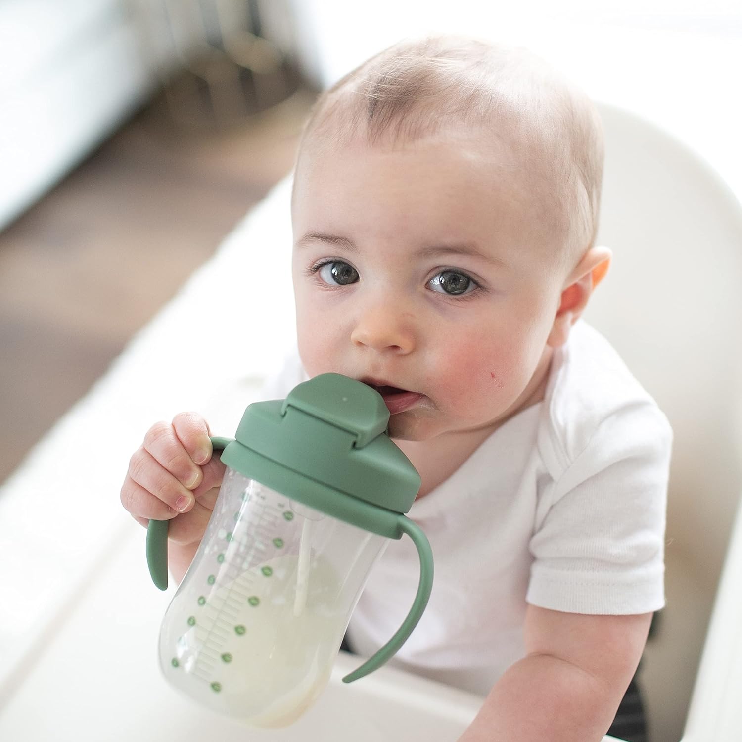 Dr. Brown's Milestones, Baby's First Straw Cup Sippy Cup with Straw, 6m+, 9oz/270ml, 2 Pack, Coral & Olive Green, BPA Free-5