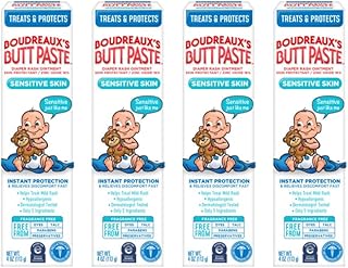 Boudreaux's Butt Paste for Sensitive Skin Diaper Rash Cream, Ointment for Baby, 4 oz Tube (Pack of 4)