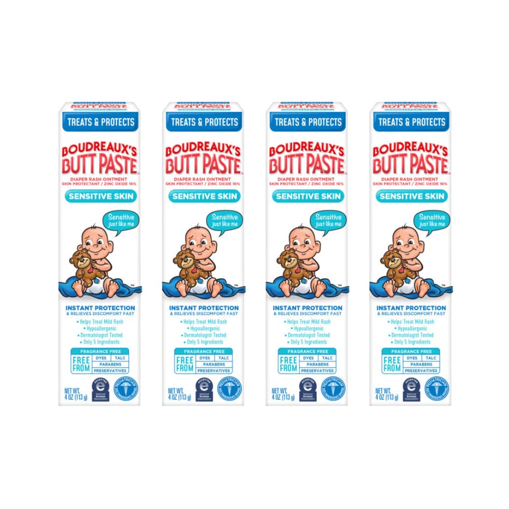 Boudreaux's Butt Paste for Sensitive Skin Diaper Rash Cream, Ointment for Baby, 4 oz Tube (Pack of 4)-0