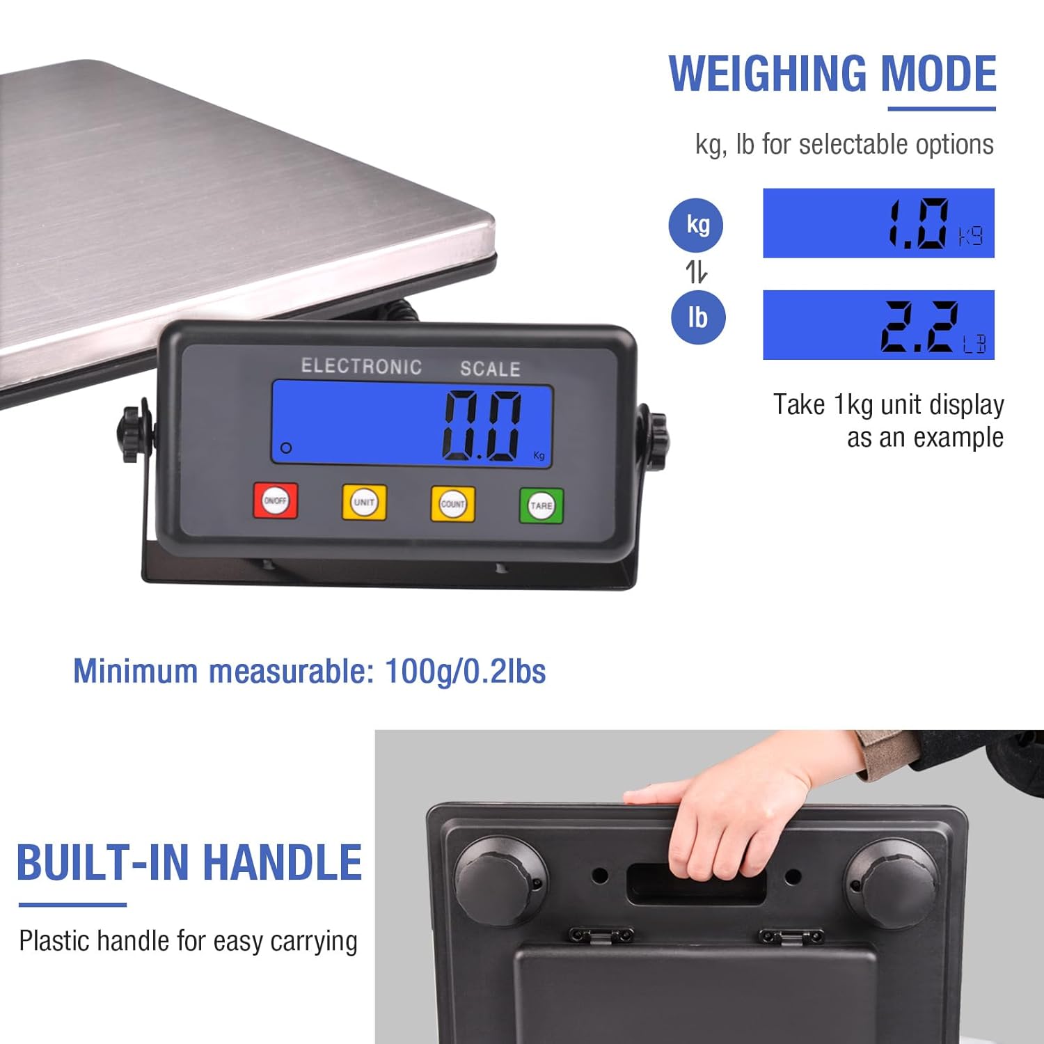 SurmountWay 440lbs Heavy Duty Shipping Scale, 15.3 * 11.8inch Large Platform Postal Scale with Tare/Count/LCD Display, Digital Industry Scale for Weighing/Luggage/Floor/Package/Shipping/Mailing-2