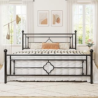 Allewie King Size Metal Platform Bed Frame with Victorian Vintage Headboard and Footboard/Mattress Foundation/Under Bed Storage/No Box Spring Needed/Noise-Free/Easy Assembly, Black