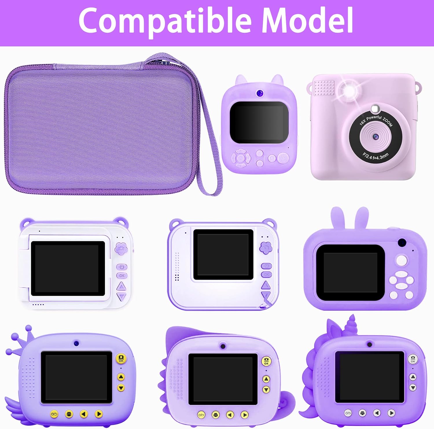 Kids Camera Case for Anchioo/for ESOXOFFORE Instant Print Camera Toys,Kids Selfie Digital Camera Photo Paper & Color Pen Holder by Aenllosi(Purple,Case Only)-6