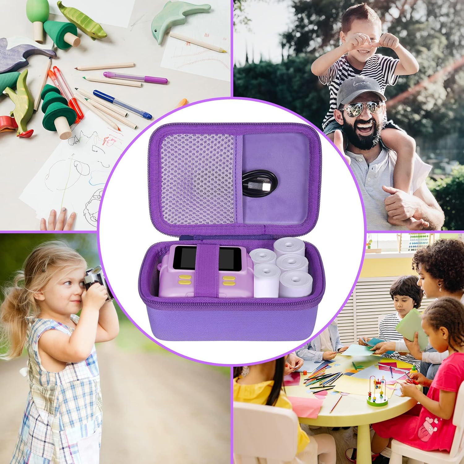 Kids Camera Case for Anchioo/for ESOXOFFORE Instant Print Camera Toys,Kids Selfie Digital Camera Photo Paper & Color Pen Holder by Aenllosi(Purple,Case Only)-7