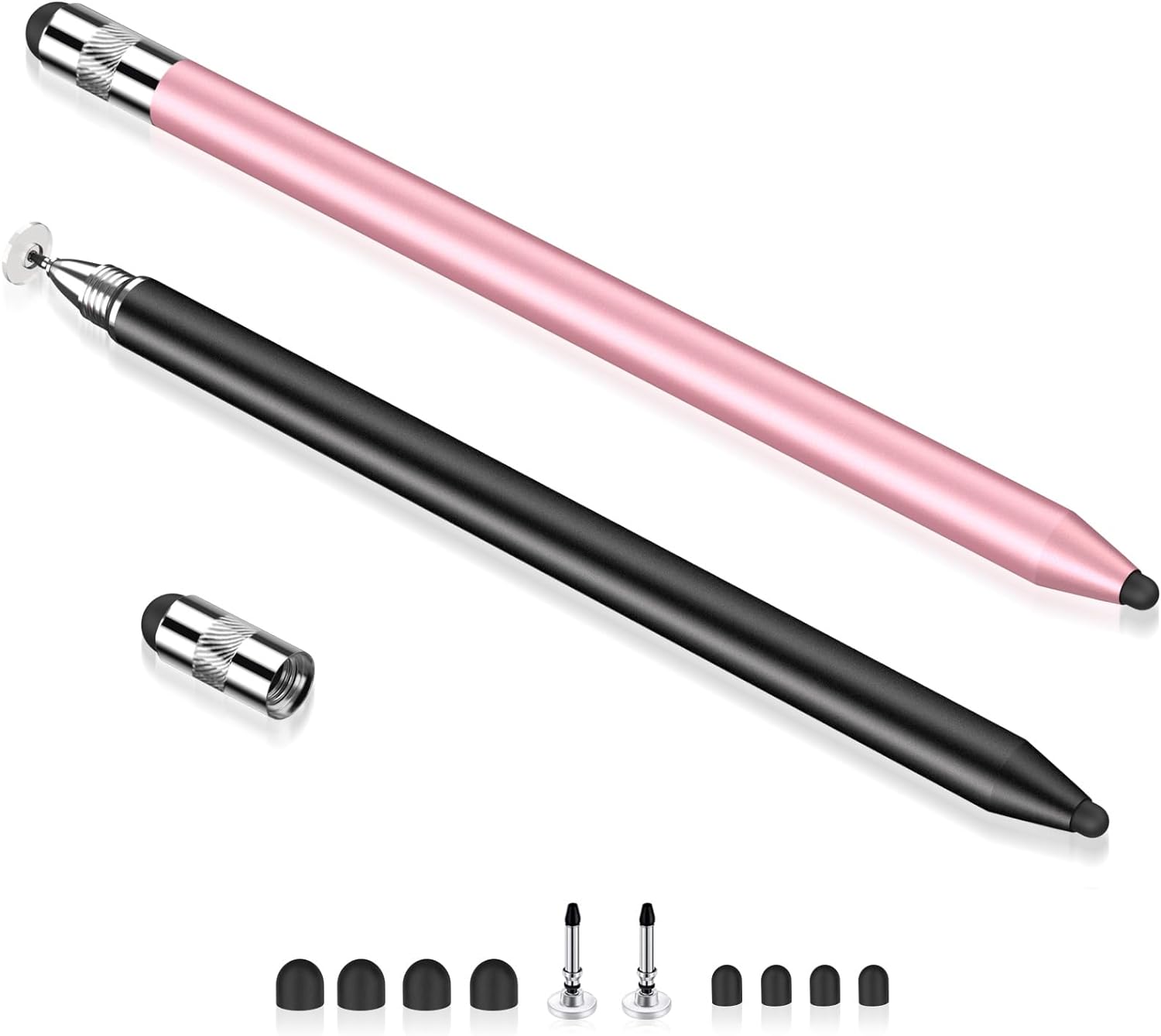 MEKO 3 in 1 Stylus Pens for Touch Screens, High Sensitivity & Precision Capacitive Stylus for Apple iPad iPhone Tablets Samsung Galaxy All Universal Touchscreen Devices (2 Pack-Black/Rose Gold)-7