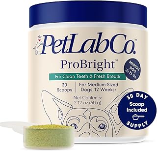 PetLab Co. ProBright Dental Powder - Dog Breath Freshener - Teeth Cleaning Made Easy – Targets Tartar & Bad Breath - Formulated for Medium Size Dogs