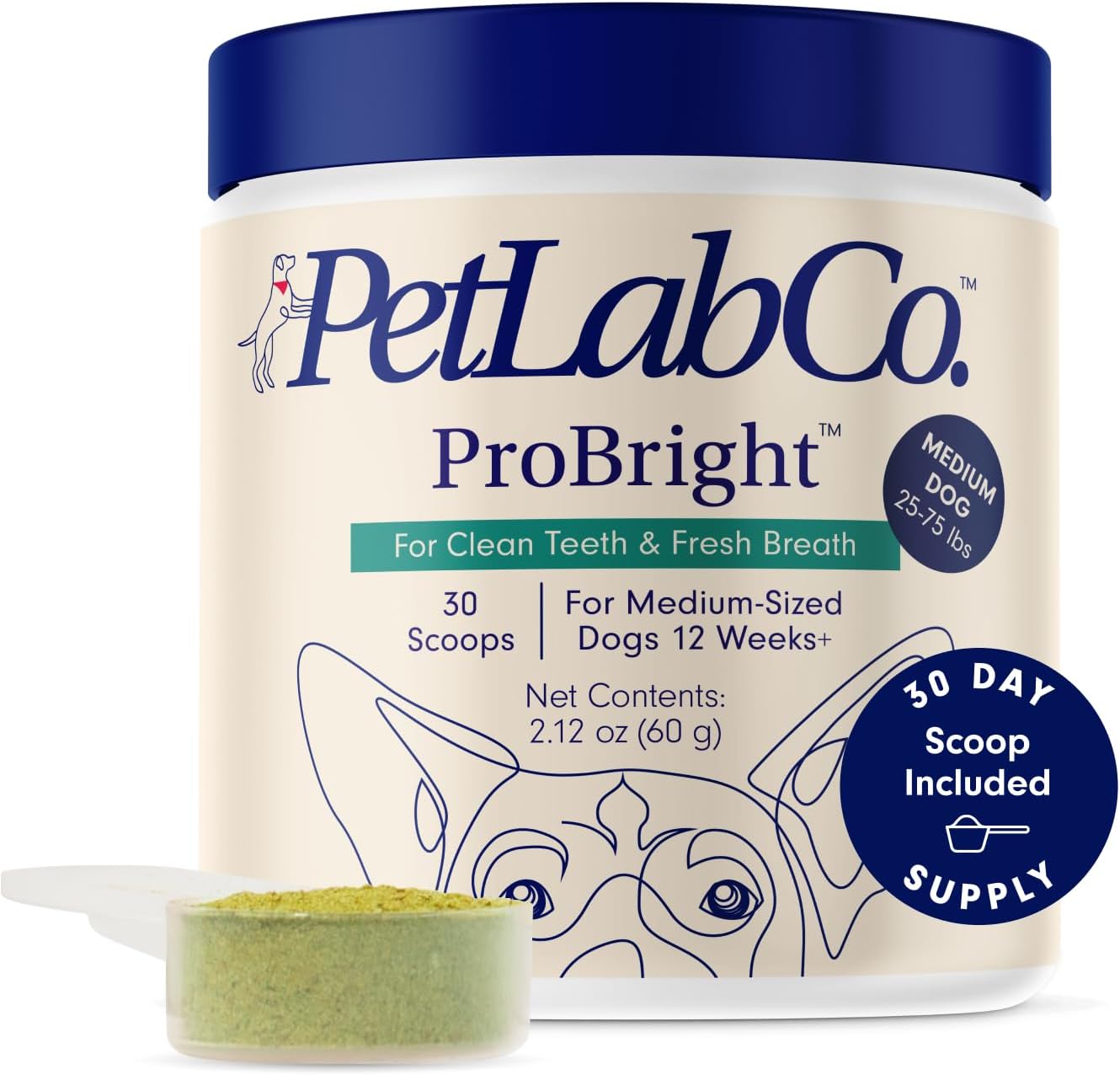 PetLab Co. ProBright Dental Powder - Dog Breath Freshener - Teeth Cleaning Made Easy – Targets Tartar & Bad Breath - Formulated for Medium Size Dogs-0