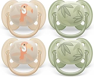 Philips Avent Ultra Soft Pacifier - 4 x Soft and Flexible Baby Pacifiers for Babies Aged 0-6 Months, BPA Free with Sterilizer Carry Case, SCF091/24