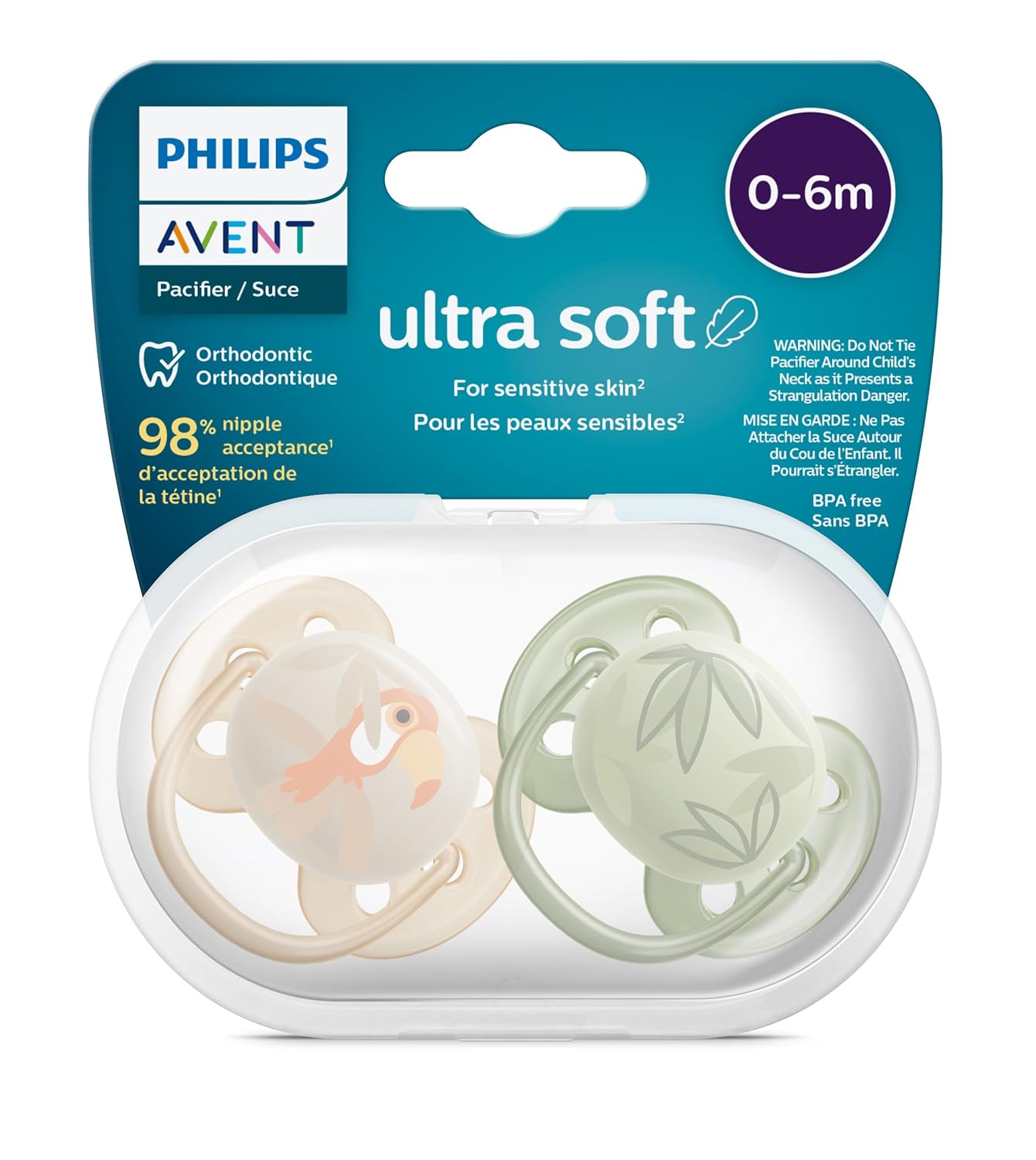 Philips Avent Ultra Soft Pacifier - 4 x Soft and Flexible Baby Pacifiers for Babies Aged 0-6 Months, BPA Free with Sterilizer Carry Case, SCF091/24-8