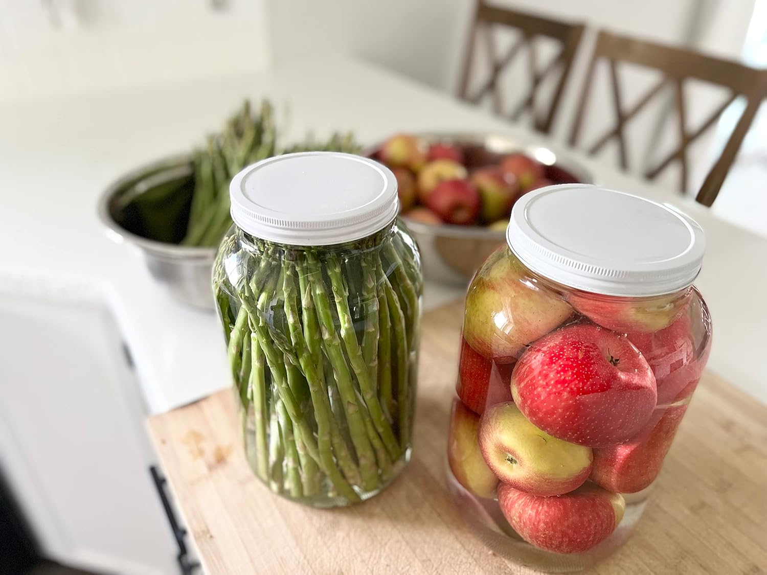 kitchentoolz 1 Gallon Glass Large Mason Jar Wide Mouth with Metal Airtight Lids (4 Pack) - Fermentation Kombucha Kefir Kimchi - Storing Canning Pickling Containers -White Lids-2