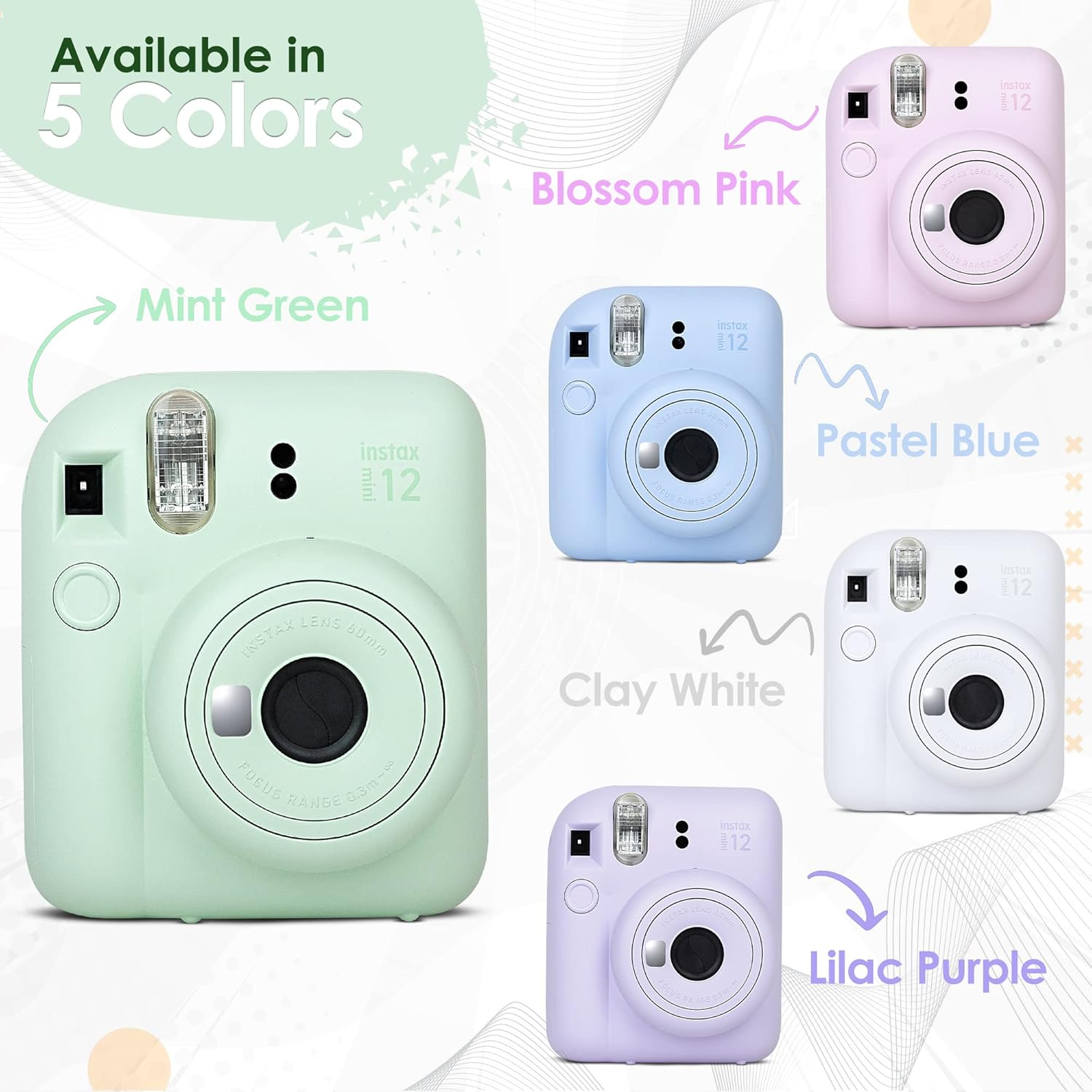 Fujifilm Instax Mini 12 Camera with Fujifilm Instant Mini Film (60 Sheets) Bundle with Deals Number One Accessories Including Carrying Case, Photo Album, Stickers (Mint Green)-6