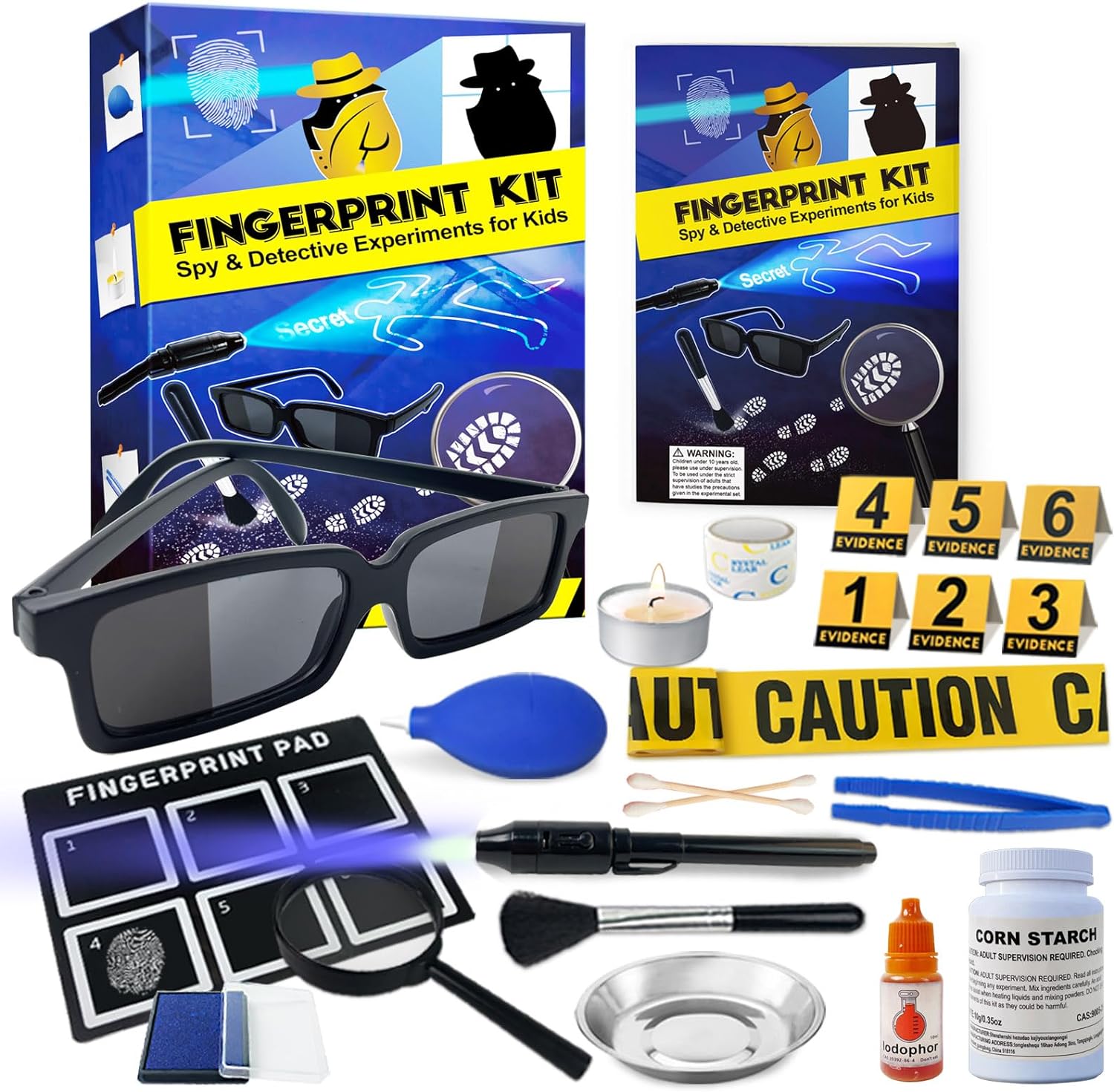 UNGLINGA Kids Spy Kit Detective Fingerprint Toys Gifts for 4 5 6 7 8 9 10 Years Old Boys Girls, Science Experiments Learning Educational Fingerprint Kit with Spy Glasses Detective Tools-0