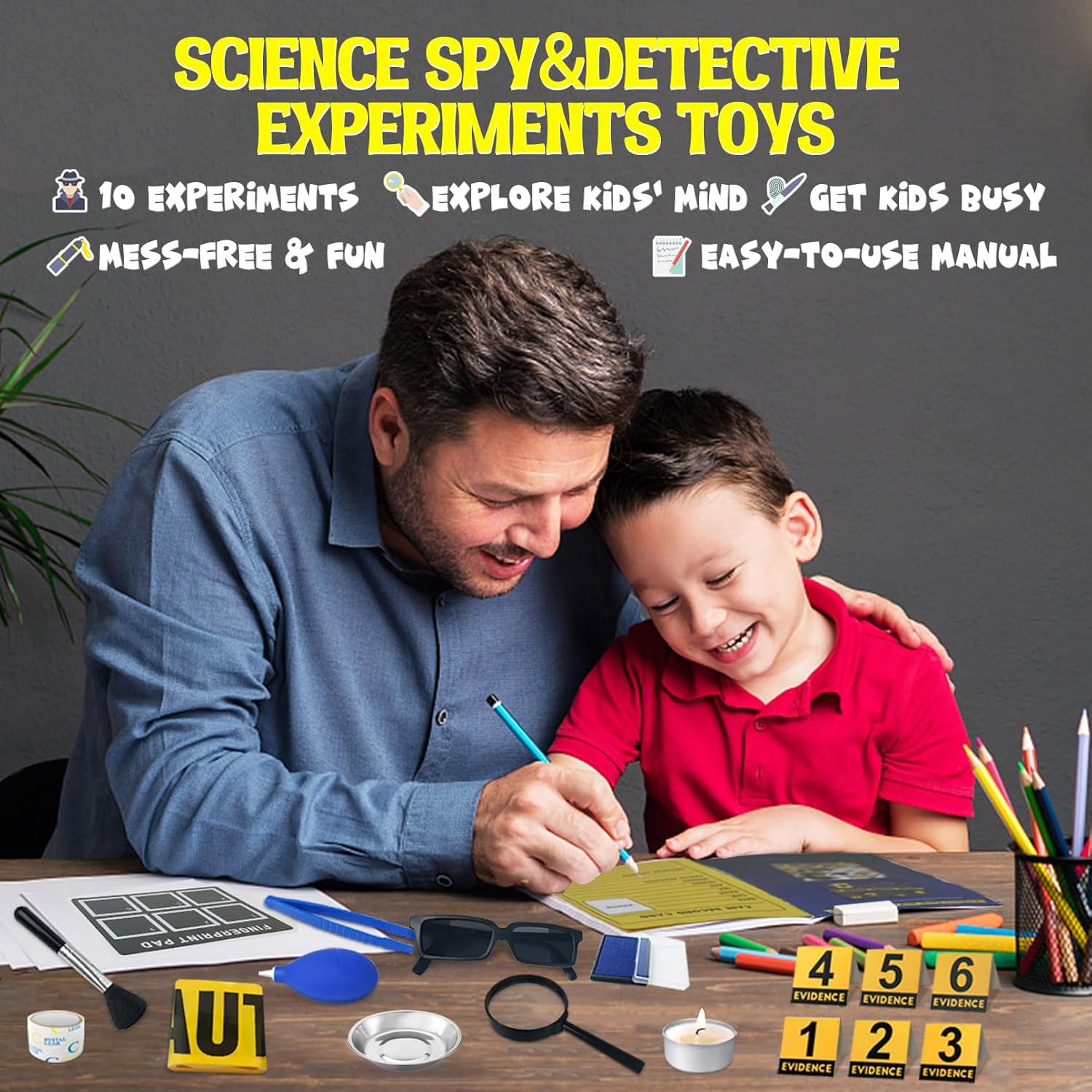 UNGLINGA Kids Spy Kit Detective Fingerprint Toys Gifts for 4 5 6 7 8 9 10 Years Old Boys Girls, Science Experiments Learning Educational Fingerprint Kit with Spy Glasses Detective Tools-5