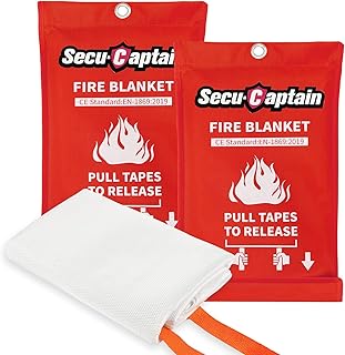 SecuCaptain Emergency Fire Blanket for Home and Kitchen - 2 Pack 40"x40" Flame Suppression Fiberglass Fire Blankets for House Camping Car Office Warehouse Emergency Survival Safety