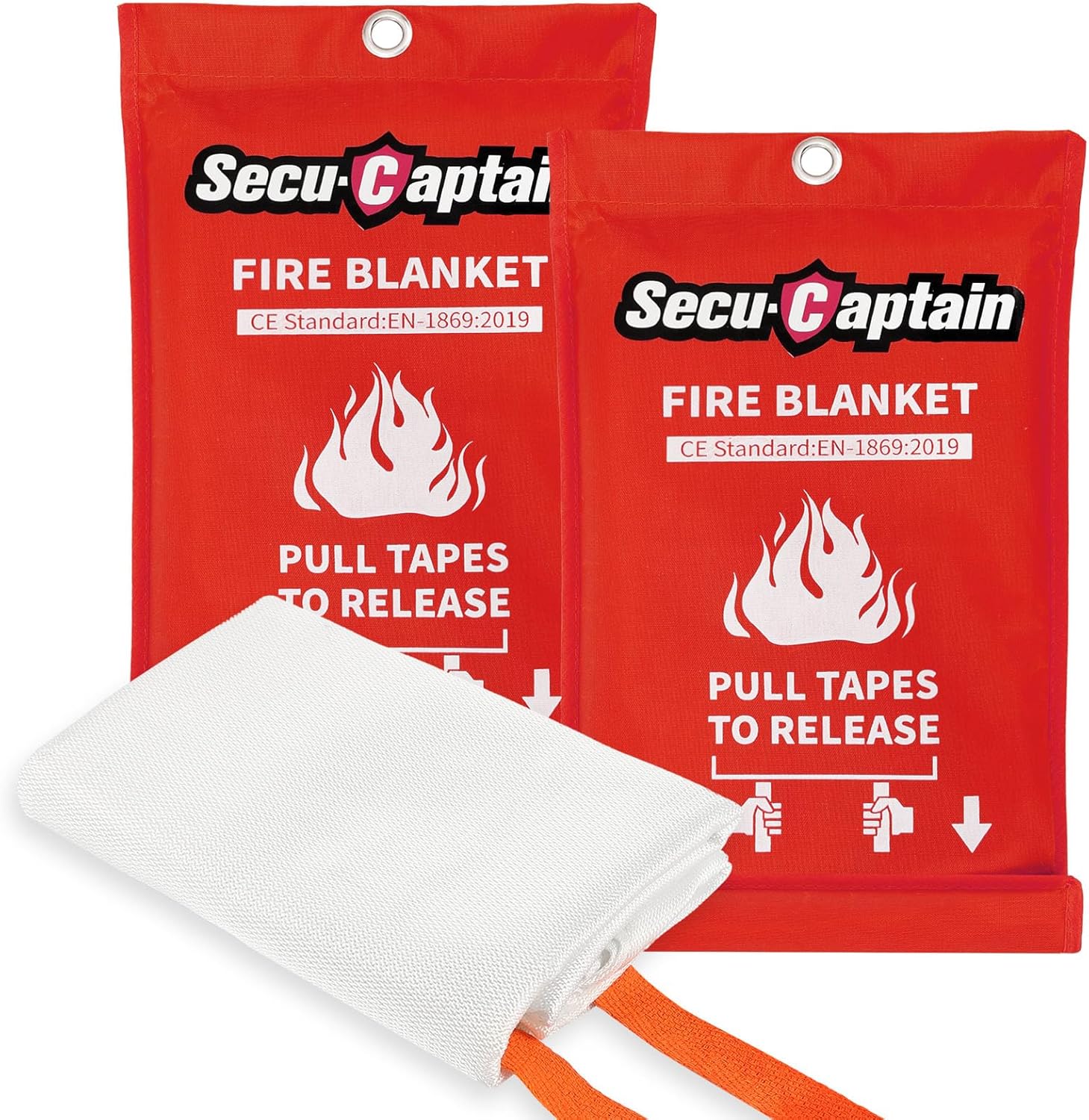 SecuCaptain Emergency Fire Blanket for Home and Kitchen - 2 Pack 40"x40" Flame Suppression Fiberglass Fire Blankets for House Camping Car Office Warehouse Emergency Survival Safety-0