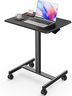 Sweetcrispy Mobile Small Stading Desk - Sit Stand Desk, Portable Rolling Laptop Desk with Lockable Wheels, Computer Workstations, Adjustable Height, Black