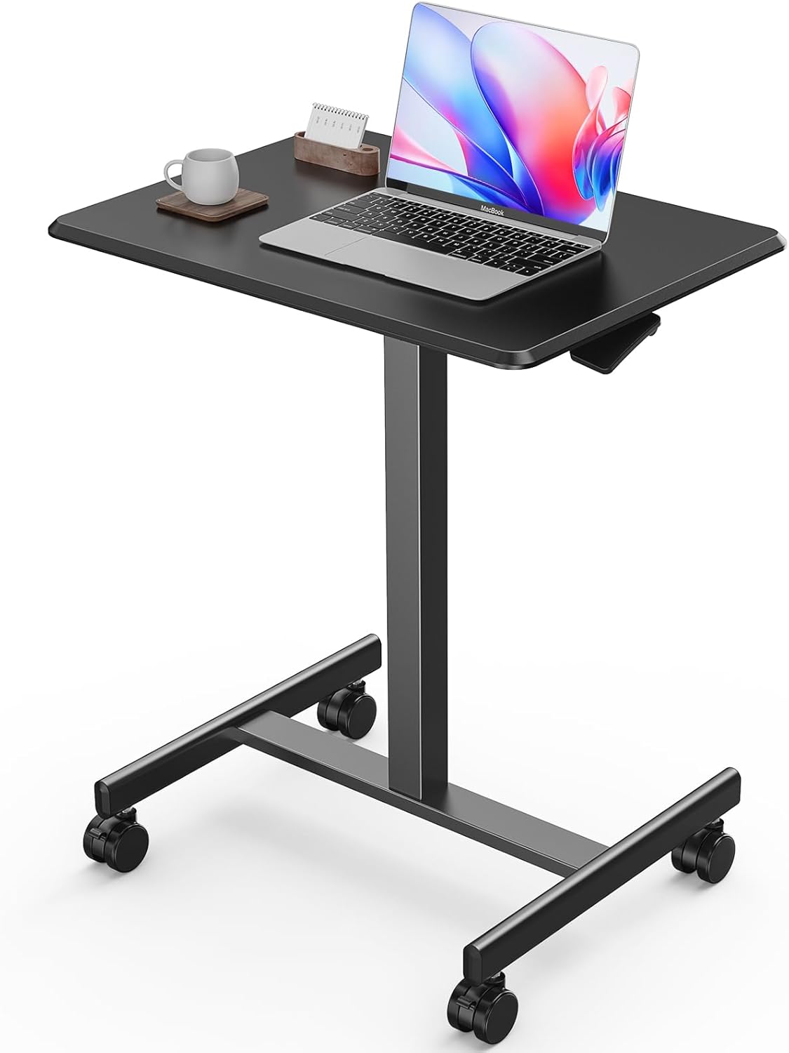 Sweetcrispy Mobile Small Stading Desk - Sit Stand Desk, Portable Rolling Laptop Desk with Lockable Wheels, Computer Workstations, Adjustable Height, Black-0