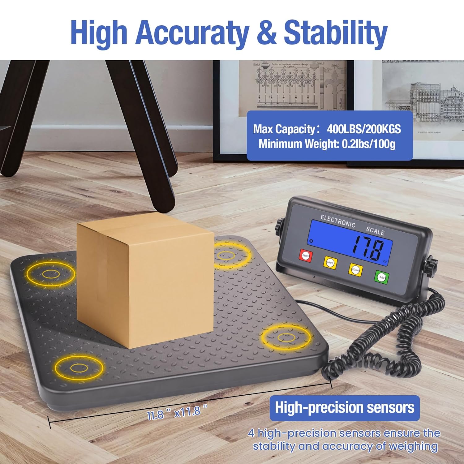 Surmountway High Accurate Shipping Scale with Anti-Slip Platform, 660lbs Heavy Duty Scale for Packages with Hold/Tare/Timer Function, Portable Postal Scale for Warehouse/Super Market/Postoffice/Home-1