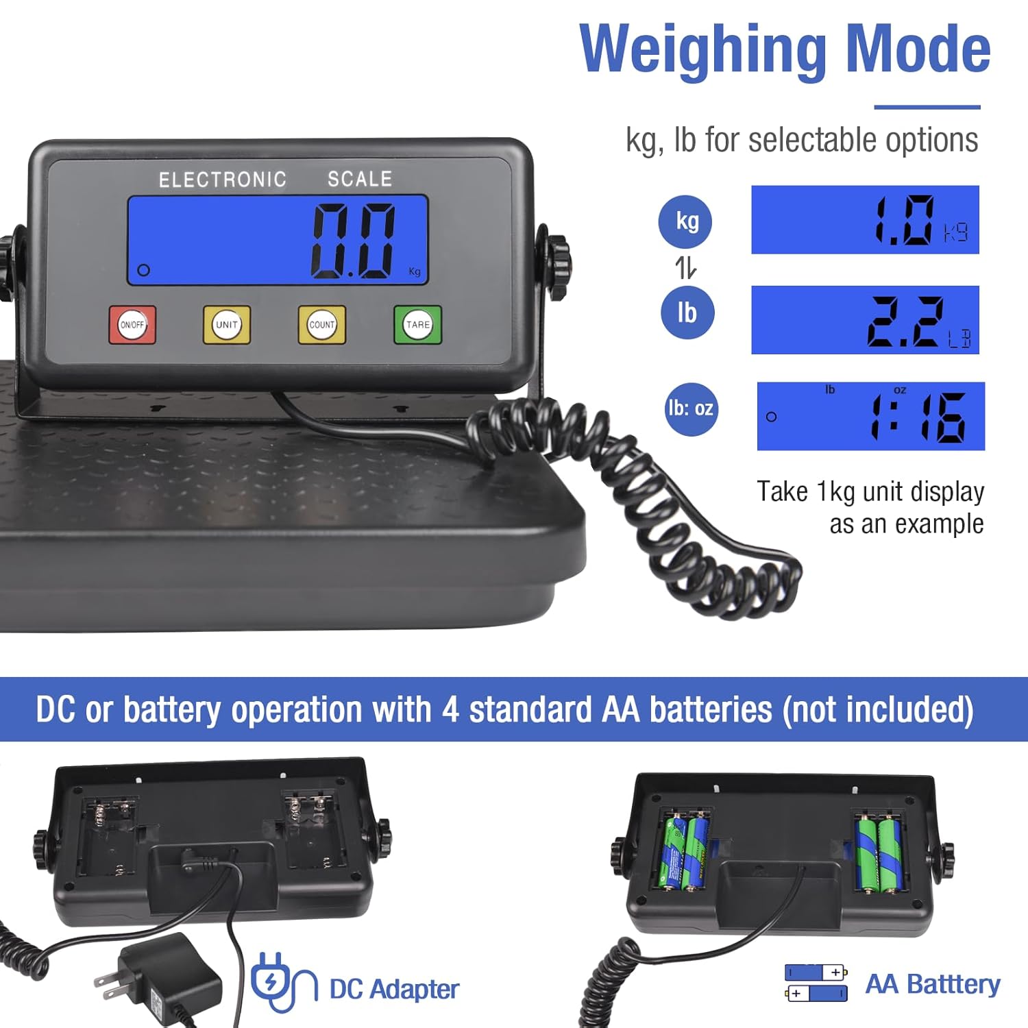 Surmountway High Accurate Shipping Scale with Anti-Slip Platform, 660lbs Heavy Duty Scale for Packages with Hold/Tare/Timer Function, Portable Postal Scale for Warehouse/Super Market/Postoffice/Home-5