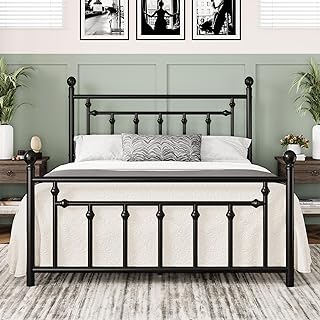 Allewie 14 Inch Queen Size Metal Platform Bed Frame with Victorian Vintage Headboard and Footboard/Under Bed Storage/No Box Spring Needed/Easy Assembly/Noise-Free/Mattress Foundation/Black