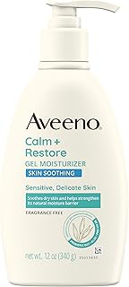 Aveeno Calm + Restore Body Moisturizer Gel for Sensitive Skin, Lightweight Moisturizer to Help Heal Dry Skin with Aloe Vera, Prebiotic Oat and Pro-Vitamin B5, Fragrance Free, 12 OZ