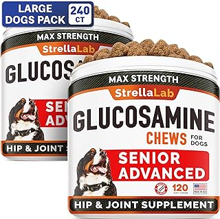 Senior Advanced Glucosamine Joint Supplement for Dogs - Hip & Joint Pain Relief - Small + Large Breeds -Omega-3 Fish Oil - Chondroitin, MSM- Mobility Soft Chews for Older Dogs - Bacon Flavor - 240Ct