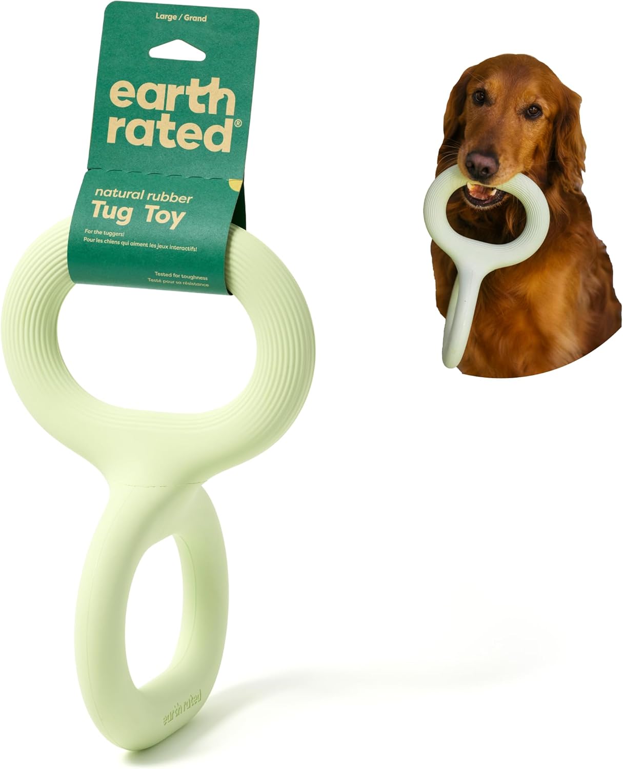 Earth Rated Tug of War Dog Toy, Interactive Pull Toy for Adult and Puppy Dogs, Ergonomic Grip, Natural Rubber, Large, Green-0