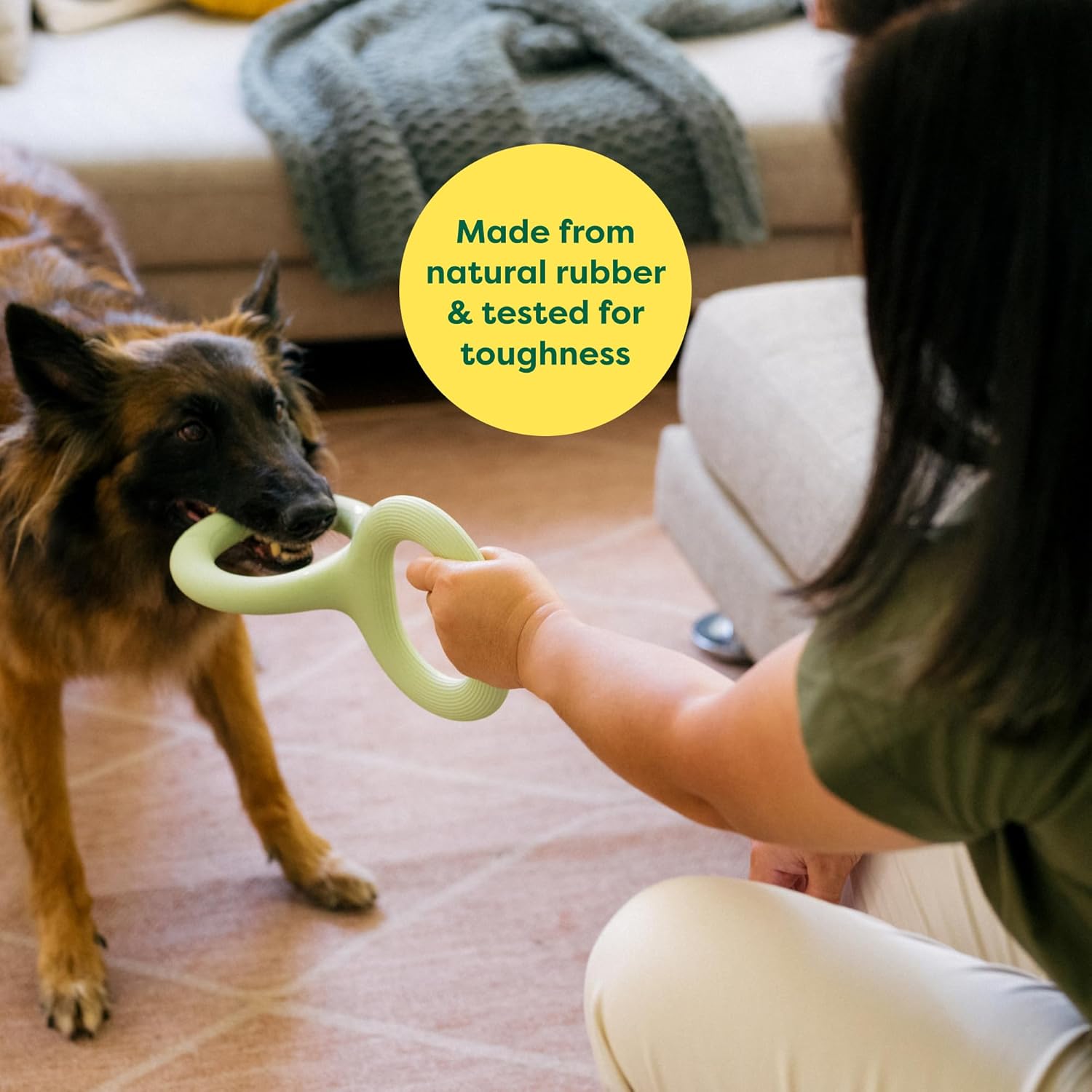 Earth Rated Tug of War Dog Toy, Interactive Pull Toy for Adult and Puppy Dogs, Ergonomic Grip, Natural Rubber, Large, Green-5