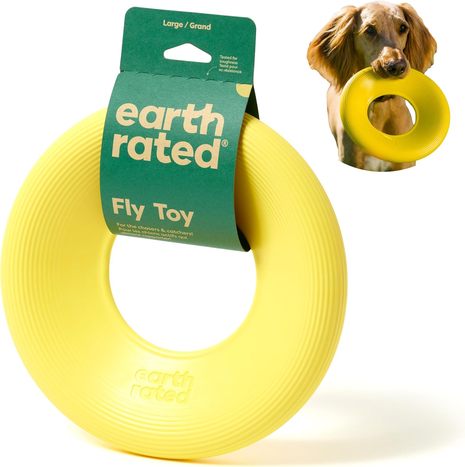 Earth Rated Flying Disc Dog Toy, Interactive Flying Saucer Toy for Adult and Puppy Dogs, Floats in Water, Large, Yellow-0