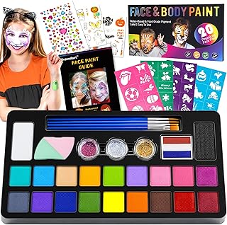 Face Painting Kit for Kids - 20 Colors Water Based Non Toxic Face Paint Kit, Professional Face Paint for Kids with Stencils & Brushes - Parties, Birthdays, Halloween Face Body Makeup Kit