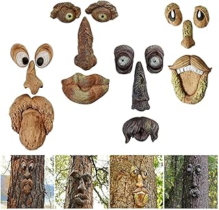 INNOLITES 4 Pack Tree Faces Decor Outdoor, Tree Face Statues Old Man Tree Hugger Bark Ghost Face Decoration Funny Yard Art, Tree Decor Outdoor for Halloween Easter Garden Creative Props (ABCD)