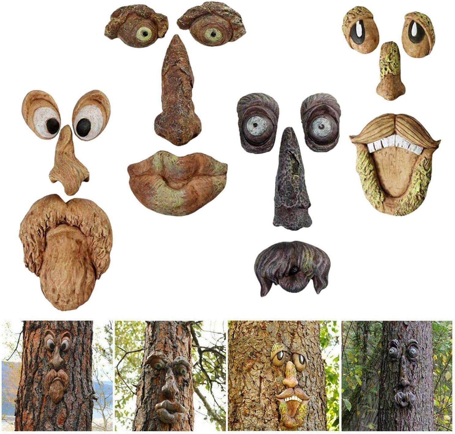 INNOLITES 4 Pack Tree Faces Decor Outdoor, Tree Face Statues Old Man Tree Hugger Bark Ghost Face Decoration Funny Yard Art, Tree Decor Outdoor for Halloween Easter Garden Creative Props (ABCD)-0