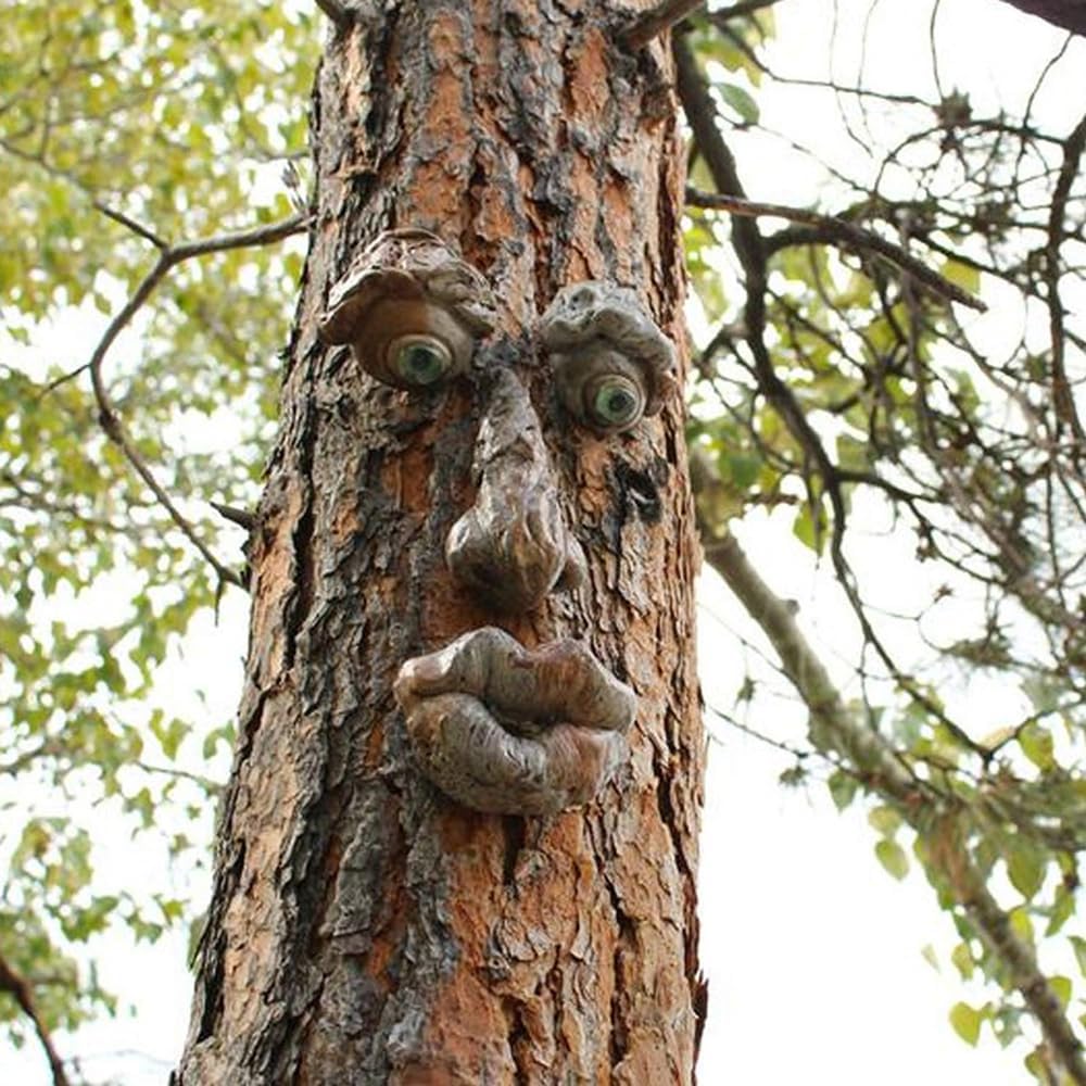 INNOLITES 4 Pack Tree Faces Decor Outdoor, Tree Face Statues Old Man Tree Hugger Bark Ghost Face Decoration Funny Yard Art, Tree Decor Outdoor for Halloween Easter Garden Creative Props (ABCD)-1