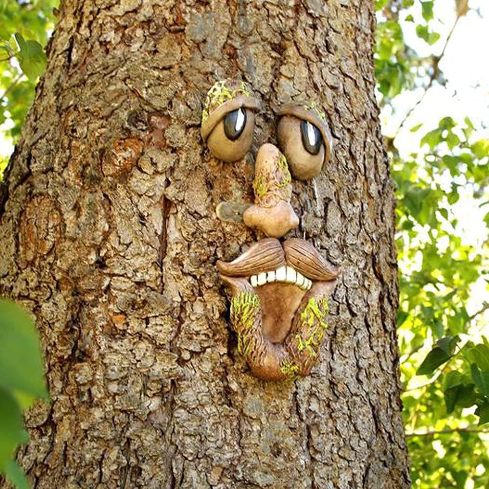 INNOLITES 4 Pack Tree Faces Decor Outdoor, Tree Face Statues Old Man Tree Hugger Bark Ghost Face Decoration Funny Yard Art, Tree Decor Outdoor for Halloween Easter Garden Creative Props (ABCD)-2