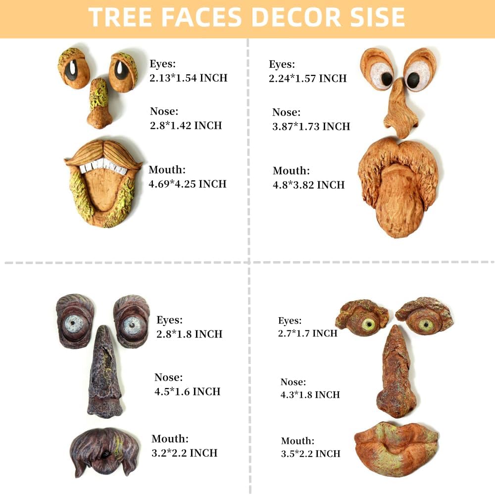 INNOLITES 4 Pack Tree Faces Decor Outdoor, Tree Face Statues Old Man Tree Hugger Bark Ghost Face Decoration Funny Yard Art, Tree Decor Outdoor for Halloween Easter Garden Creative Props (ABCD)-4