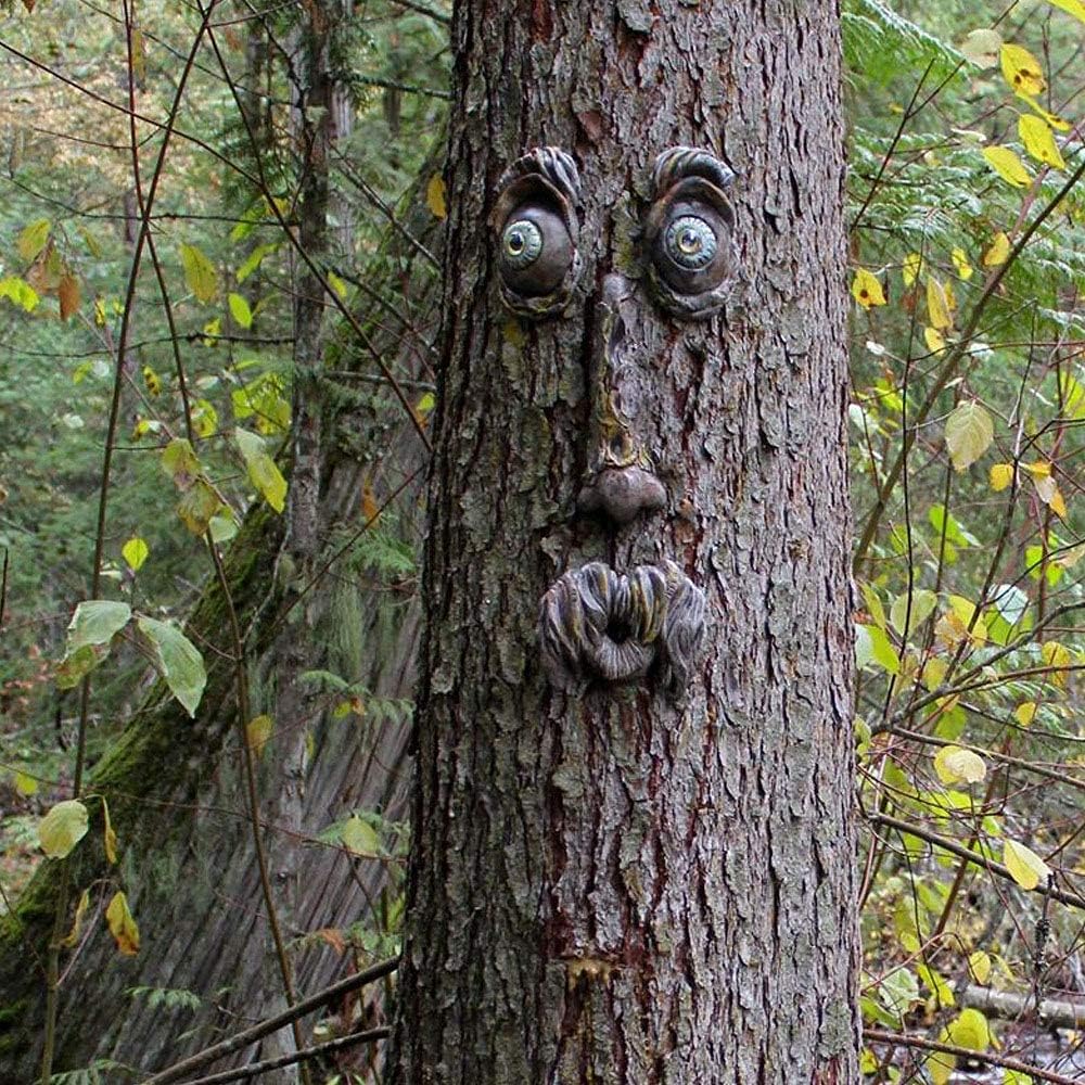 INNOLITES 4 Pack Tree Faces Decor Outdoor, Tree Face Statues Old Man Tree Hugger Bark Ghost Face Decoration Funny Yard Art, Tree Decor Outdoor for Halloween Easter Garden Creative Props (ABCD)-6